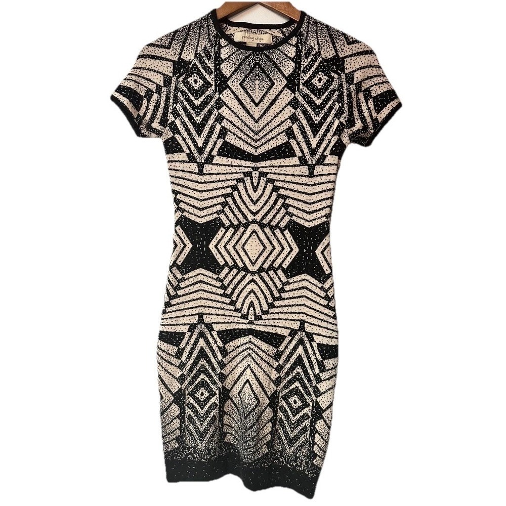 Presley Skye Womens Size MED Mini Dress Art Brown Form Fitting Geometric Soft